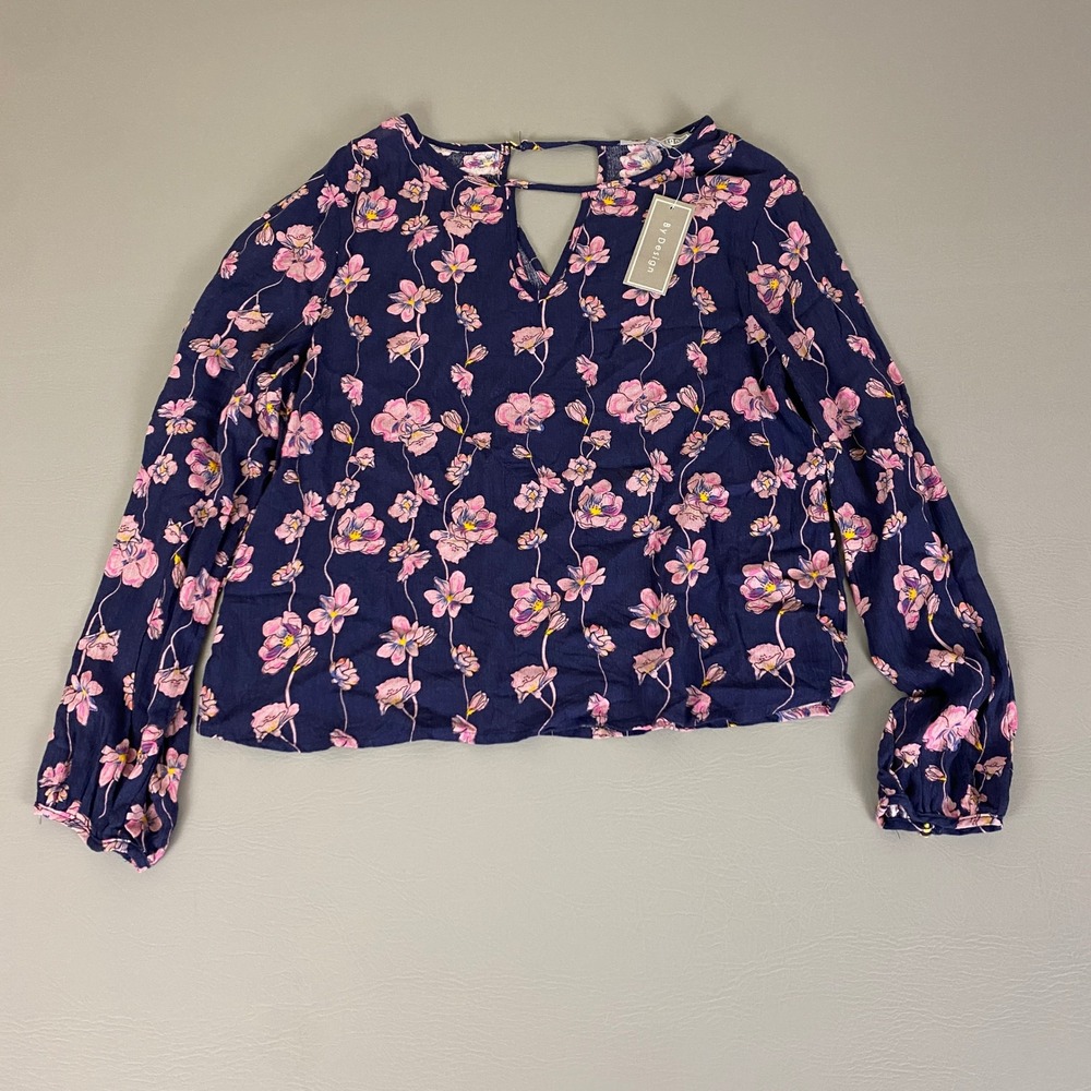 By Design Floral Peasant Top Size Large‎ Long Sleeve Blouse Keyhole Neckline NWT